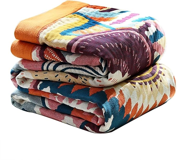 MSGKV Boho Throw Blanket for Bed 100% Cotton Blankets 90''x98'' Decorative Spring Couch Throws Breathable Blanket Gifts for Women