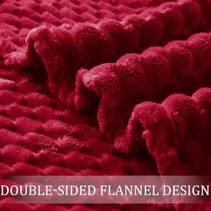Exclusivo Mezcla Fleece Twin Blanket for Bed, Extra Large Fuzzy Deep Red Bed Blankets, Soft Cozy Plush Sofa Throws for All Seasons, 60x80 Inches