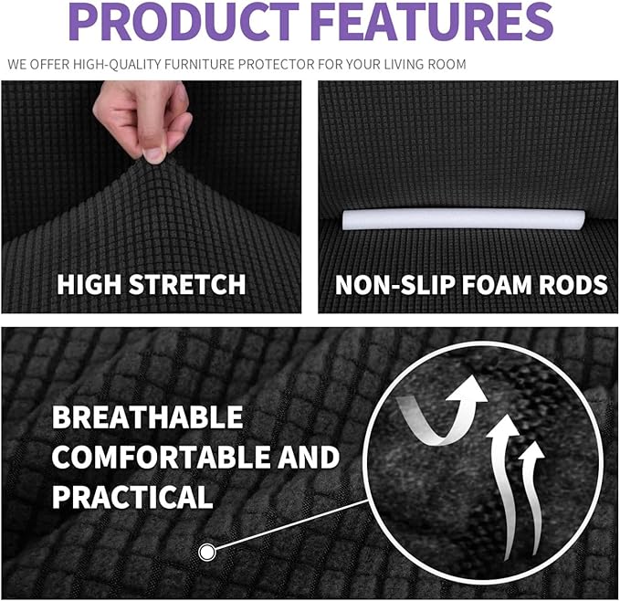 ZNSAYOTX Super Stretch Chair Slipcover Universal Sofa Chair Covers for Living Room Dogs Pet Furniture Protector Spandex Armchair Slipcovers with Anti Slip Foam Sticks (Black, Chair)