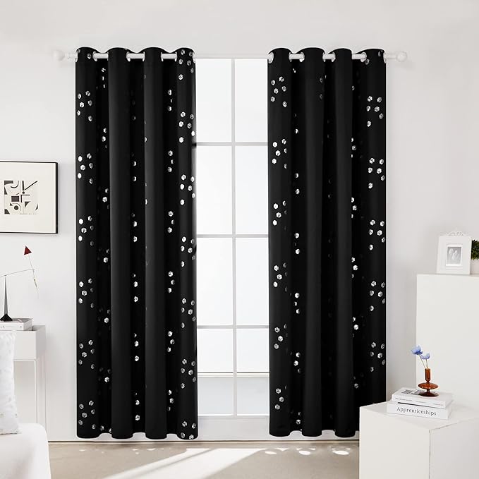 Deconovo Designer Series Silvery Cubic Printed Blackout Curtains for Bedroom Living Room Sliding Door, Thermal Insulated Soundproof Window Drapes, Black, 52W x 95L Inch, 2 Panels