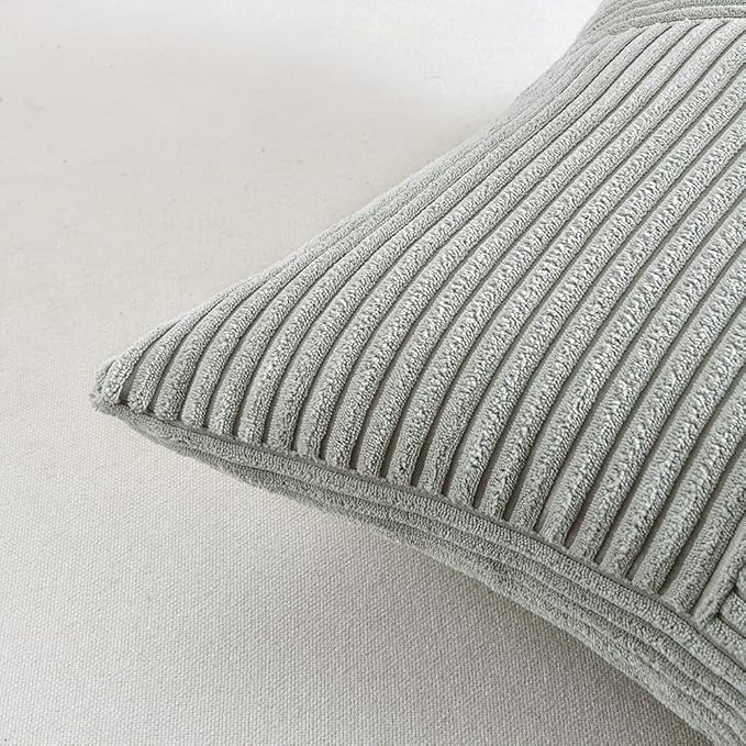 Fancy Homi 2 Packs Grey Lumbar Decorative Throw Pillow Covers 14x24 Inch for Living Room Couch Bed Sofa, Rustic Farmhouse Boho Home Decor, Soft Striped Corduroy Rectangle Accent Cushion Case 35x60 cm