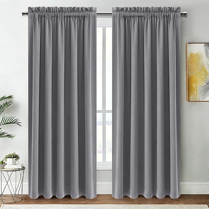 DWCN Grey Blackout Curtains for Bedroom, Thermal Insulated Energy Saving Room Darkening Curtains for Living Room (W60 x L84 inch, Set of 2 Panels, Top of Rod Pocket)