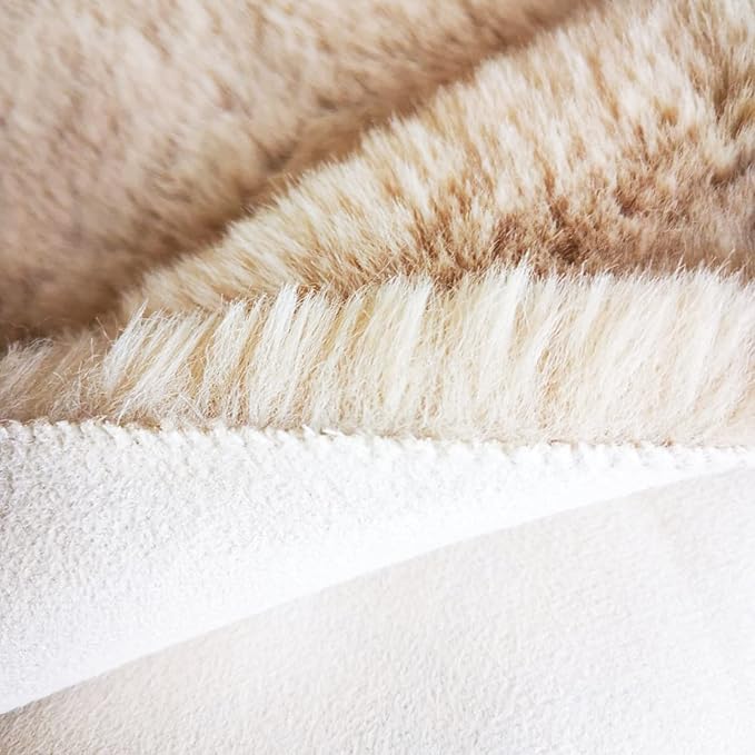 Ghouse Faux Rabbit Fur Round Rug 8ft Light Brown Beige Round Rugs for Bedroom Decor Fluffy Area Rugs for Living Room, no-Shedding Carpet Sheepskin Washable Rug Rome Decor