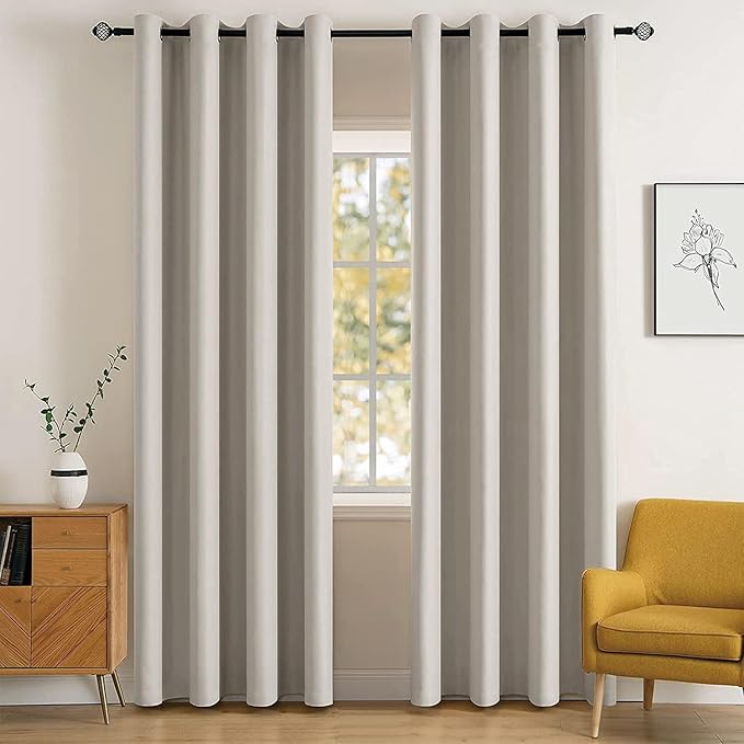 MIULEE Room Darkening Curtains Thermal Insulated Drapes Solid Window Treatment Set Grommet Top Light Blocking Blackout Curtain for Living Room/Bedroom 2 Panels 52 x 84 inch Length Natural