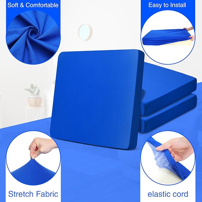 Newwiee 8Pcs Patio Cushion Covers Stretch Outdoor Cushion Cover Replacement for Patio Furniture Sofa Couch Slipcovers, Soft Flexibility Washable Furniture Protector(Waterproof Pure,Royal Blue)