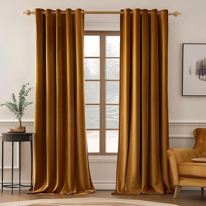 MIULEE Velvet Curtains Golden Brown Elegant Grommet Thermal Insulated Soundproof Room Darkening Curtain/Drapes for Classical Living Room Bedroom Decor 72 x 84 Inch Set of 2