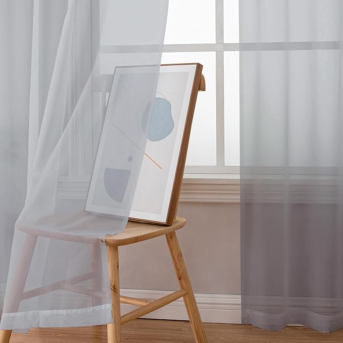 Chyhomenyc Light Grey Sheer Curtains 63 Inch Length 2 Panels, Light Filtering Airy Rod Pocket Window Curtain Treatment Drapes for Bedroom Living, Each 42Wx63L Inches