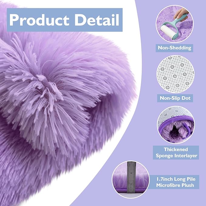 yulidayang Purple Fluffy Round Area Rugs for Bedroom,5'X5'Shag Circle Area Rugs for Girls Room,Non Slip Fuzzy Plush Rug for Kids Room Living Room and Dorm Home Decor Rug
