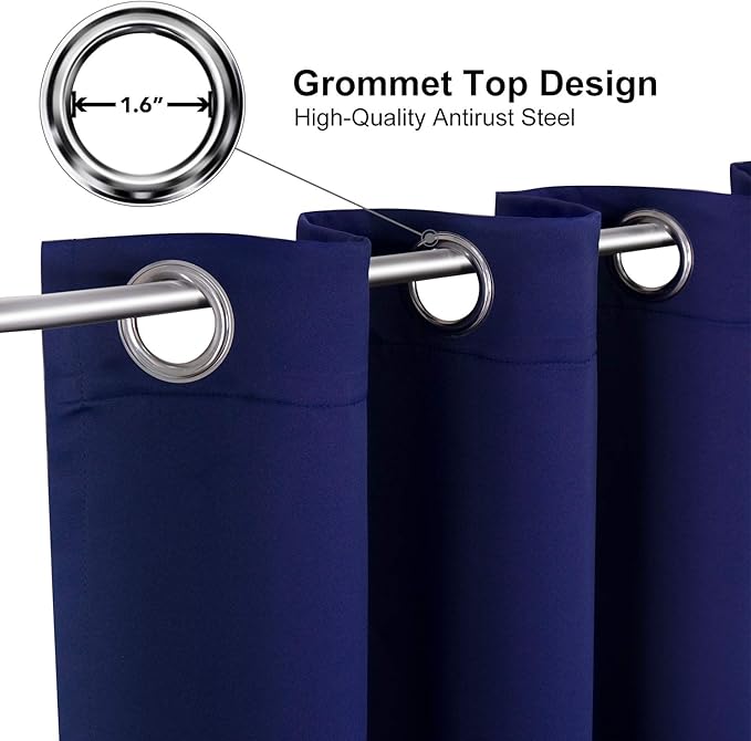 ChrisDowa Grommet Blackout Curtains for Bedroom 52 x 84 Inch - 2 Panels Set Thermal Insulated Room Darkening Curtains for Living Room, Navy Blue