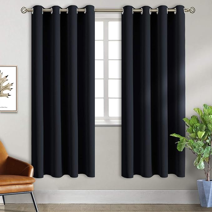 BGment Blackout Curtains for Bedroom - Grommet Thermal Insulated Room Darkening Curtains for Living Room, Set of 2 Panels, Each 55 x 69 Inch, Black