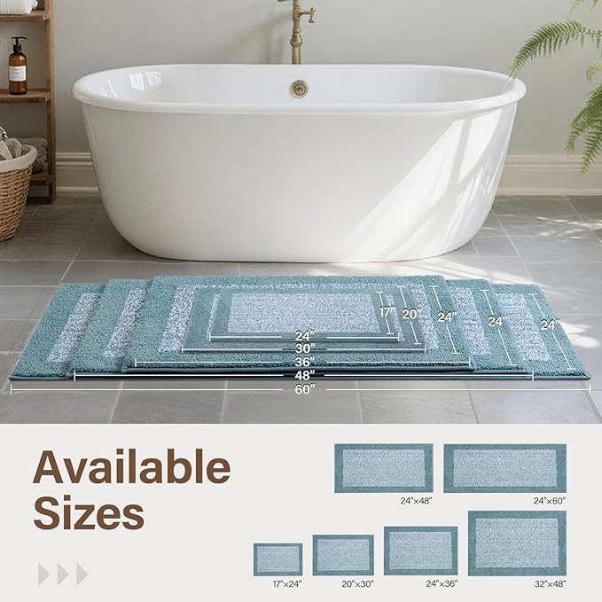 Bathroom Rugs 30x20 Non Slip Washable, Dusty Blue Bath Mat for Bathroom Floor Tub, Soft Absorbent Quick Dry Mats for Shower, Bathtub,Home Decor