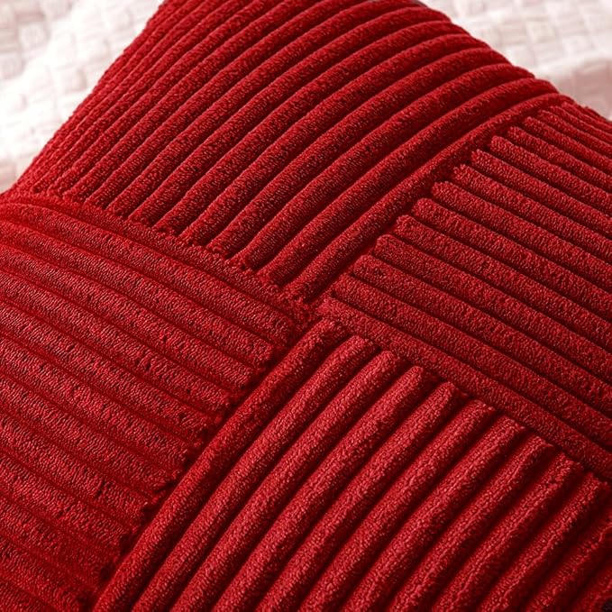 MIULEE Christmas Red Decorative Lumbar Throw Pillow Covers 12x20 Inch for Couch Bed Sofa Pack of 2 Boho Farmhouse Throw Pillows Soft Cross Corduroy Patchwork Textured Cushion Cases