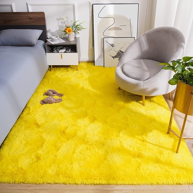 Amearea Premium Soft Fluffy Rug Modern Shag Carpet, High Pile, Solid Color Plush Rugs for Bedroom Dorm Room Teen Apartment Decor, Comfortable Indoor Furry Carpets, Yellow 3x5 Feet