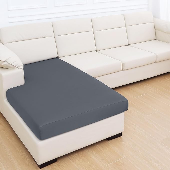 hyha Milk Silk Couch Cushion Covers for Sectional Sofa, Soft Sectional Sofa Couch Covers L Shape Washable, Outdoor Cushion Covers for Patio Furniture with Elastic Bottom(Chaise, Dark Gray)