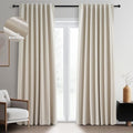 Topfinel 94 Inches Long Tan Colored Custom Blackout Linen Curtains, Internet Famous Beige Pleated Noise Cancelling Curtains with Pin Hooks for Traverse, Flax Linen Viral Drapes 2 Panels for Bedroom