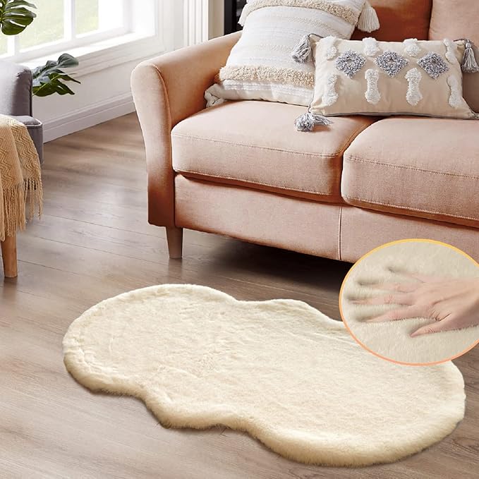 ORINOVA Light Brown Beige Plush Faux Rabbit Shaggy Fur Area Rugs for Living Room Washable Fuzzy Rug Runner Small 2x4 Nursery Rug