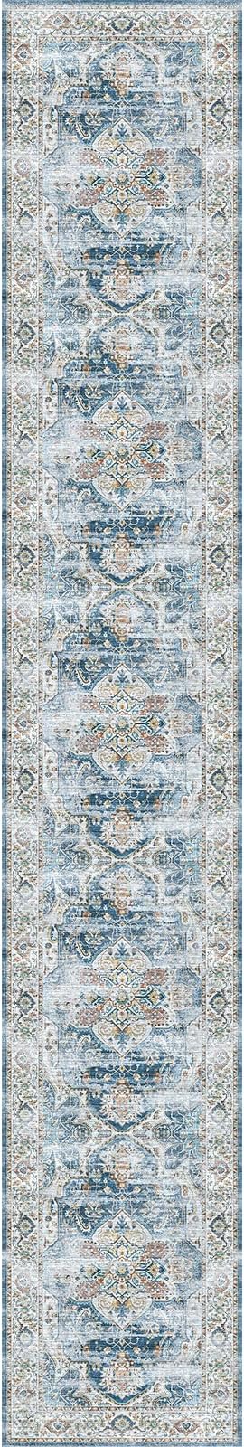 Madane Hallway Runner Rug 2x12, Extra Long Washable Runner Rugs with Rubber Backing, Non Slip Carpet Runner, Vintage Rug Runners for Kitchen Laundry Room Entryway (Navy, 2'x12')