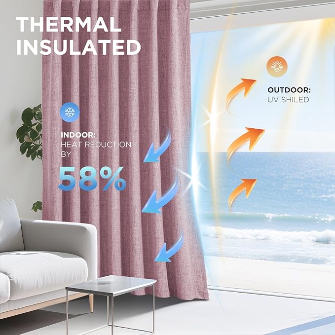 Joydeco Blackout Curtains for Bedroom - 100% Light Blocking 2 Panels Set Pink Drapes 42" W x 108" L, Thermal Insulated Room Darkening Curtains, Linen Textured for Living Room, Rod Pocket & Back Tabs