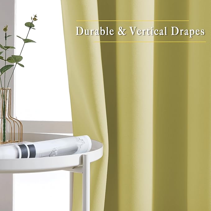 NICETOWN Window Curtain Drapes Long Curtains - (52 inches Wide x 120 inches Long, Paler Yellow, 2 Pieces) Living Room Panels Grommet Top Window Treatment for Hall & Guest Room