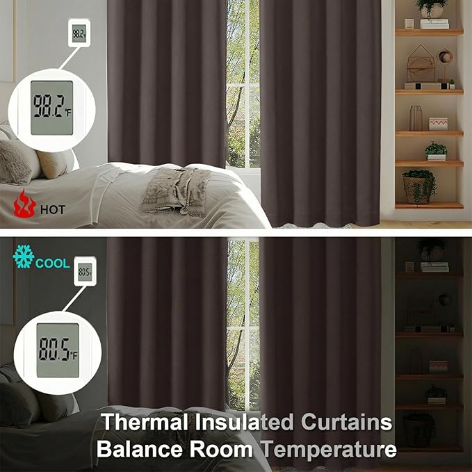 Simplebrand Ava Chocolate Short Blackout Curtains for Bedroom 45 Inches Long 2 Panels Set, Solid Thermal Insulated, Energy Saving Window Treatment Curtains Blackout Drapes, W40 x L45 Inch, Chocolate