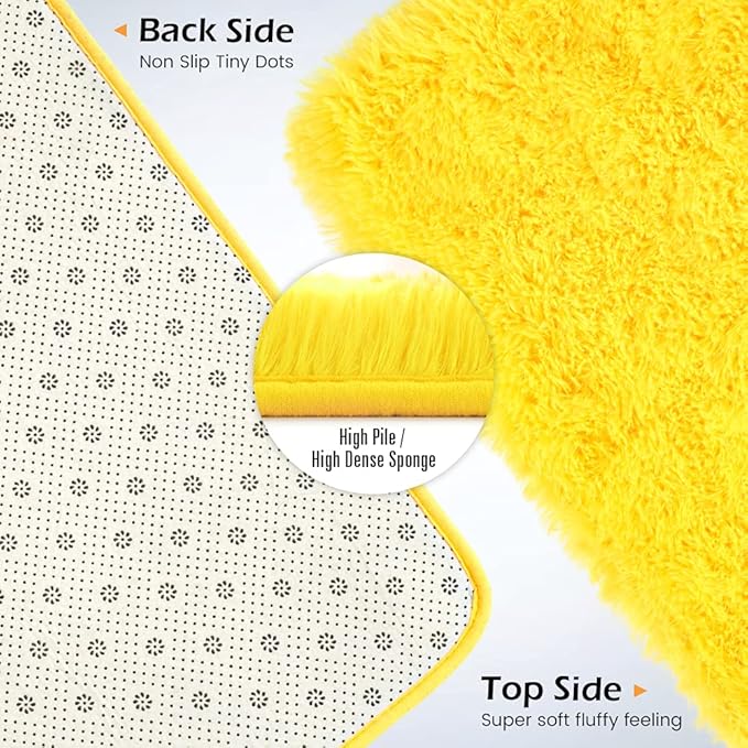 Amearea Premium Soft Fluffy Rug 4x5.3 Feet, Fuzzy Area Rugs for Bedroom, Shag Carpet for Living Room Nursery Kids Room Decor, Comfortable Indoor Furry Dorm Carpets, Yellow