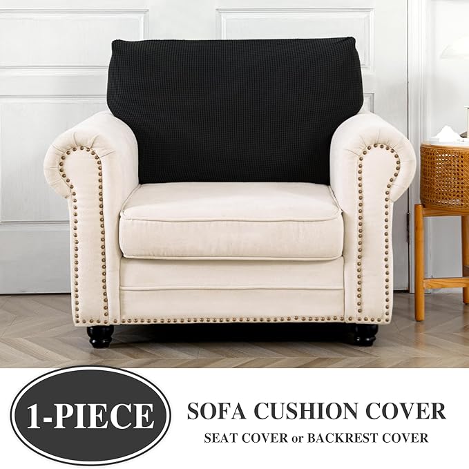 Couch Cushion Cover Seat Cushion Cover Stretch Armchair Cover Separate Sectional Sofa Slipcovers Furniture Protector(1 Piece for Seat or Sofa Backrest, Black)