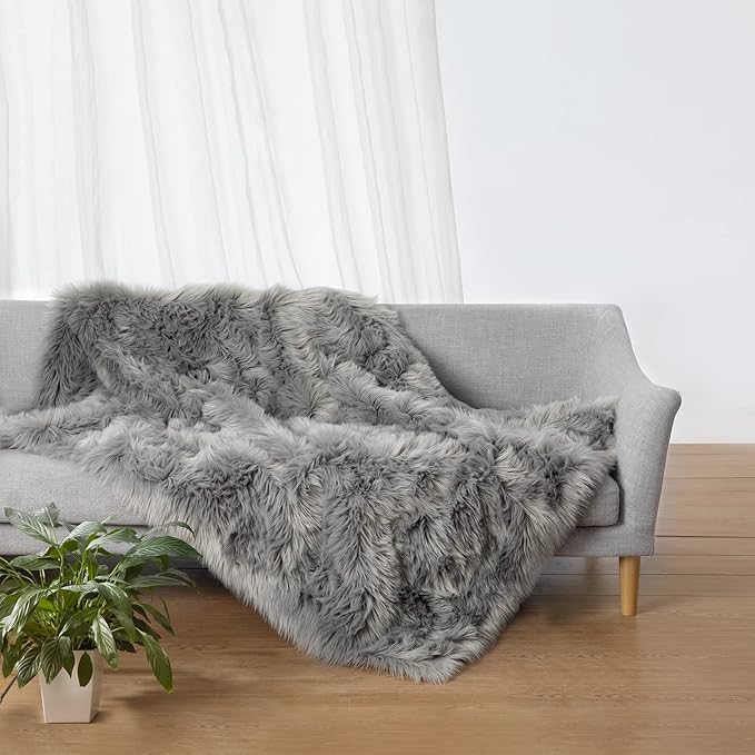 Ciicool Fluffy Area Rug, Grey Faux Fur Rug for Bedroom Living Room, Thick Fuzzy Shag Rug Furry Nursery Rug Plush Indoor Floor Carpets for Kids Girls Boys Teen Dorm, 4x6 ft