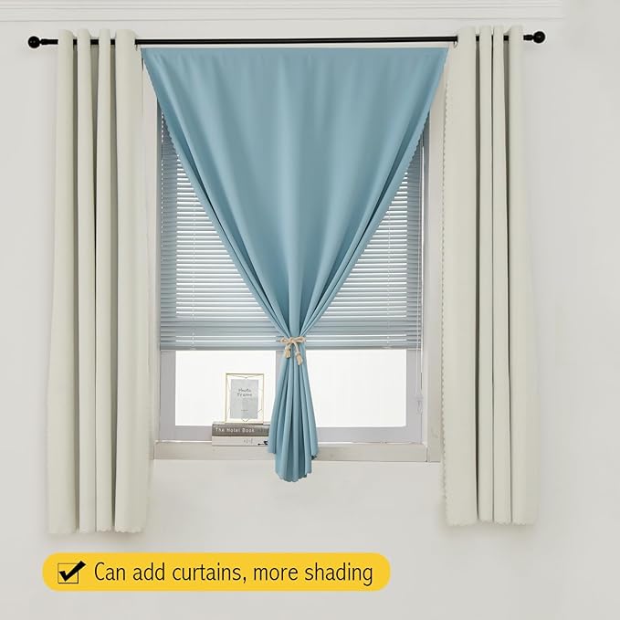 Self Adhesive Curtains, Black Out Shade for Window, Blackout Fabric Temporary Window Coverings Easy to Hang Curtains No Rod Needed, Use for Bedroom, Room, Kitchen, 47"W X 59"L, Lake Blue, 1 Panel