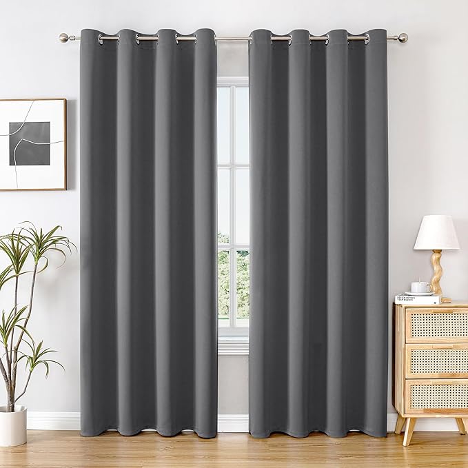 ChrisDowa Blackout Curtains 95 inches Long for Bedroom - 2 Panels Set Grommet Thermal Insulated Room Darkening Curtains for Living Room (Grey, 52 x 95 Inch)