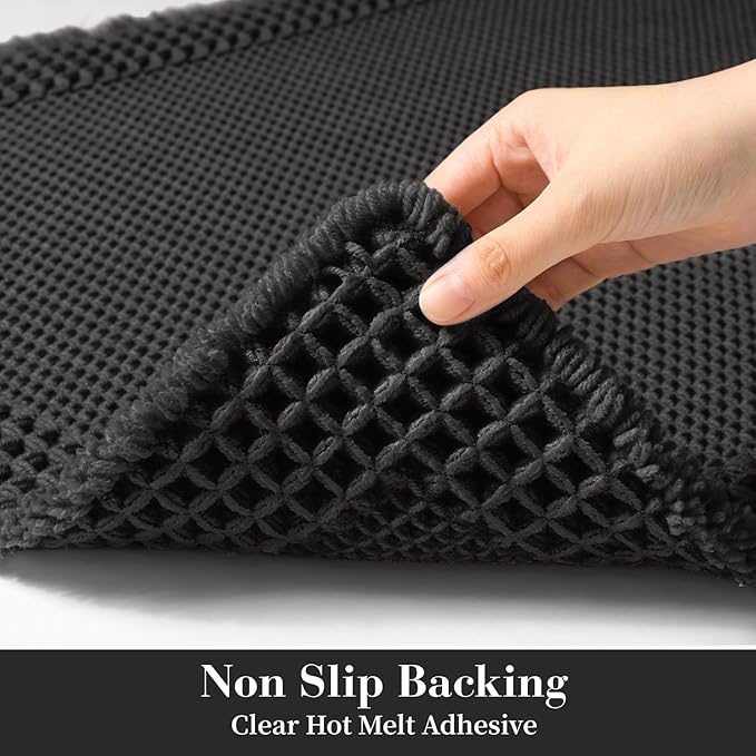 RESARE Waffle Bathroom Runner Rugs, Super Absorbent Bath Mat Non Slip Washable Quick Dry, Upgraded Ultra Soft Boho Bath Rugs with Tassels for Hallway Bedroom Laundry Room, 2'x4'(24"x48"), Black