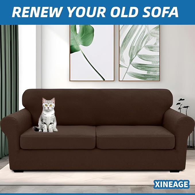 XINEAGE 2026 New 3 Pieces Couch Covers for 2 Extra Large Cushion Sofa Super Stretch Sofa Cover for 2 Large Seat Cushion Universal Loveseat Slip Cover for Living Room (Coffee), 71"-91"(2 Cushions)