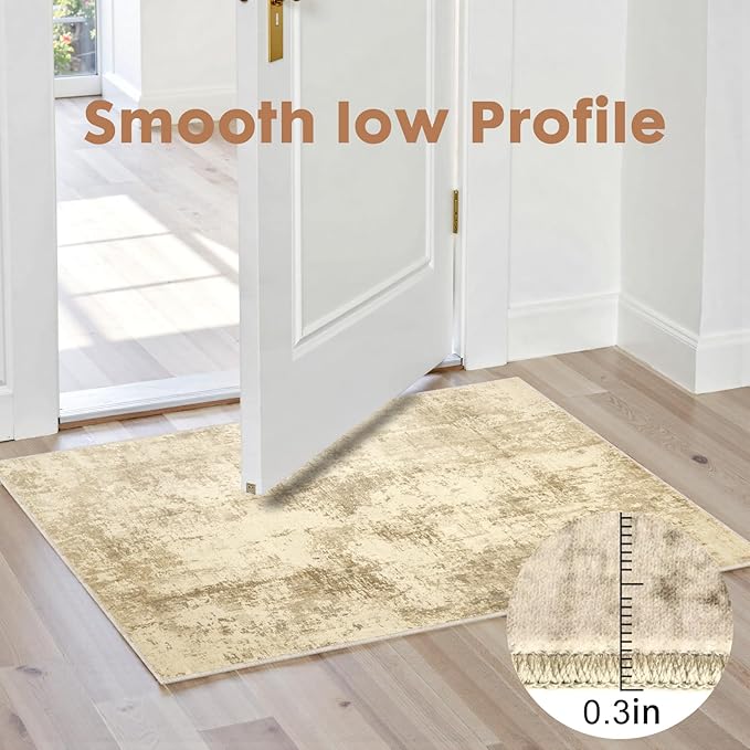 LEPEII 2x3 Rug, Modern Abstract Area Rugs for Entryway, Small Non-Slip Throw Rugs for Kitchen, Bathroom, Low Pile Lightweight Rectangle Washable Rug-Beige