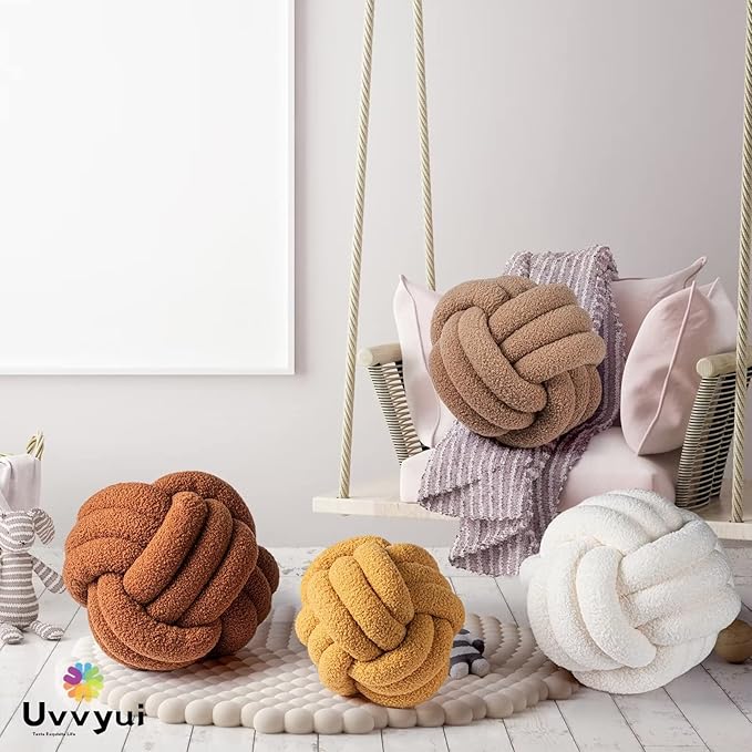 Uvvyui Knot Pillow Ball, Soft Home Decorative Pillows, Round Throw Pillow, Handmade Knotted Plush Pillow, Round Boucle Pillow Cushion (11 Inches Navy)