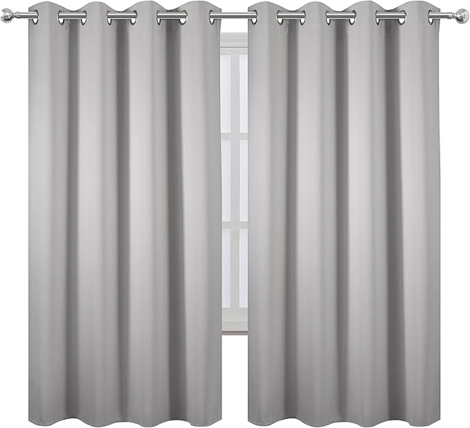 LEMOMO Light Grey Blackout Curtains 66 x 63 Inch Length/Set of 2 Curtain Panels/Thermal Insulated Room Darkening Blackout Curtains for Bedroom