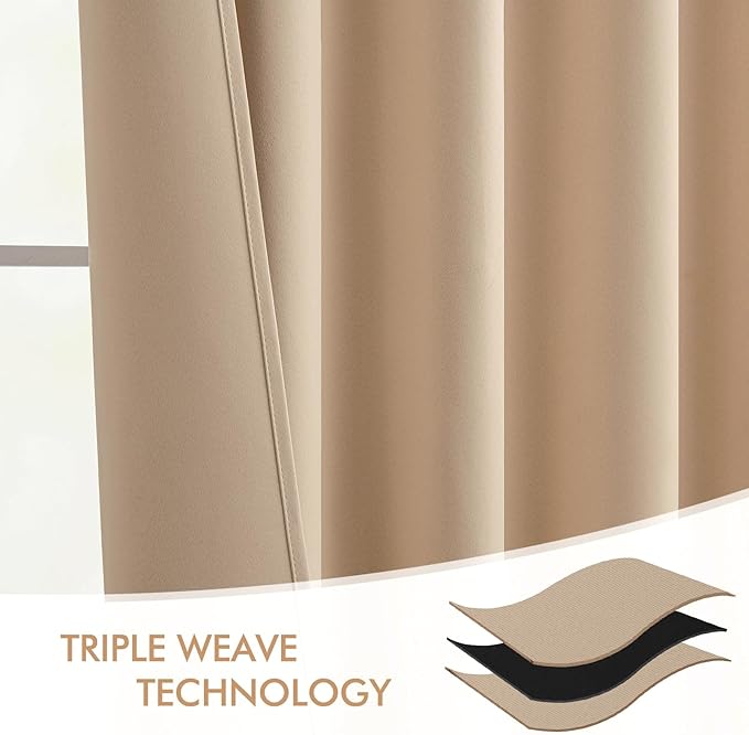 MIULEE Beige Back Tab Blackout Curtains 72 Inch Length 2 Panels Set for Living Room Bedroom Privacy, Rod Pocket/Pinch Pleat Thermal Insulated Room Darkening Pleated Light Blocking Drapes