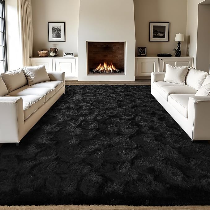 LOCHAS Ultra Soft Indoor Modern Area Rugs Fluffy Living Room Carpets for Children Bedroom Home Decor Nursery Rug 4x5.3 Feet,Black