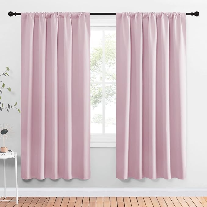 NICETOWN Blackout Curtains for Girls Room - Nursery Essential Thermal Insulated Solid Rod Pocket Top Blackout Drapes (Lavender Pink, 1 Pair, 52 x 72 Inch)