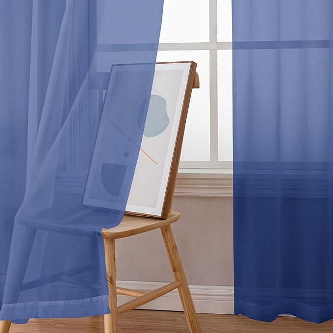 Simplebrand Royal Blue Sheer Curtains 72 Inches Long 2 Panels for Living Room, Rod Pockets Airy Window Treatments Voile Sheer Curtains Panels Lightweight for Front Back Patio Glass Door, 42" Width