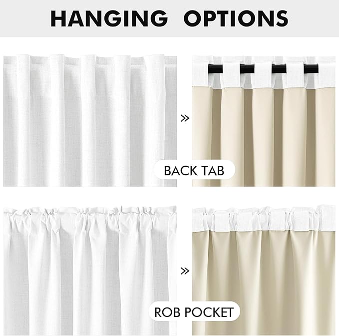 MIULEE 100% Blackout Linen Curtains for Bedroom, Bright White Solid Luxury Decor Thermal Insulation Room Darkening Drapes for Living Room Nursery Back Tab Rod Pocket 42 x 84 Inches, 2 Panels