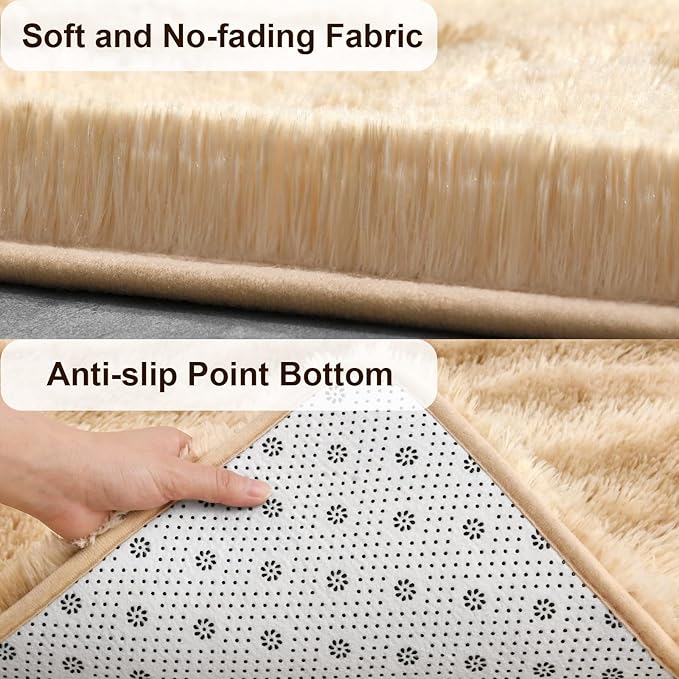 TWINNIS Super Soft Shaggy Rugs Fluffy Carpets, 4x5.9 Feet, Indoor Modern Plush Area Rugs for Living Room Bedroom Kids Room Nursery Home Decor, Upgrade Anti-Skid Rectangular Fuzzy Rug, Beige Brown