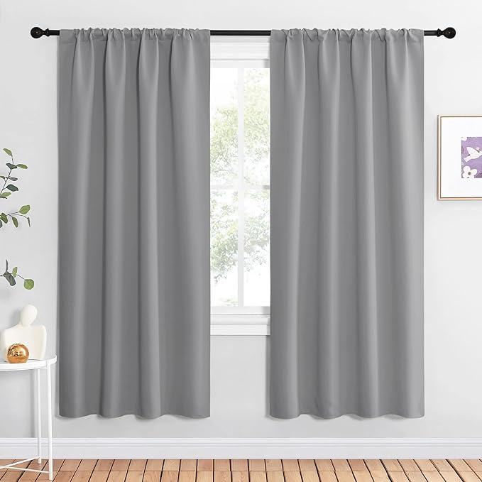 NICETOWN Silver Grey Blackout Curtains for Living Room - Triple Weave Home Decoration Thermal Insulated Solid Rod Pocket Blackout Drapes for Bedroom(Set of 2, 42 x 72 Inch)