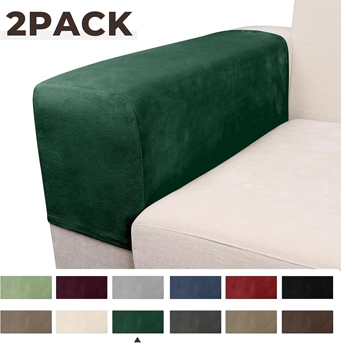 Couch Arm Covers 2 Pcs Sofa Armrest Covers Stretch Couch,Armrest Cover for Chairs Scratch-Resistant Sofa Arm Cover Armchair Slipcovers,Christmas Green