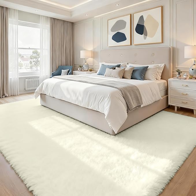 6x9 Area Rugs for Living Room Rug: Soft Fluffy Shag Cream White Rugs for Bedroom, Non-Slip Large Fuzzy Plush Rug Indoor Floor Carpet for Nursery Kids Boys Girl Room, Dorms, Playroom, Modern Home Decor