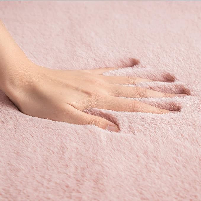Ashler HOME DECO Ultra Soft Faux Rabbit Fur Chair Couch Cover Area Rug for Bedroom Floor Sofa Living Room Pink Rectangle 3 x 5 Feet