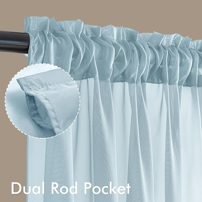 MIULEE Sky Blue Sheer Curtains 96 Inches Long, 4 Panels Set, Light Filtering Rod Pocket Voile Drapes for Living Room and Bedroom, Airy Soft Fabric Window Treatments, 42 x 96 Inches