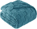 Exclusivo Mezcla Queen Size Flannel Fleece Blanket, Super Soft and Warm Lightweight Checkered Pattern Blanket for All Seasons, 90x90 Inches, Slate Blue