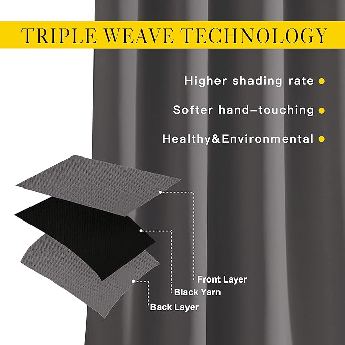NICETOWN Bedroom Blackout Curtains Panels - Triple Weave Energy Saving Thermal Insulated Solid Grommet Blackout Draperies for Patio (80 inches by 108 Inch, Grey, Set of 2)