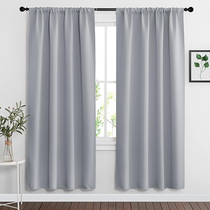 RYB HOME Blackout Curtains for Bedroom Living Room 72 inches Long, Thermal Insulated Privacy Rod Pocket Drapes for Nursery Office Home Theater, Width 42 by Length 72, Silver Grey, 2 Panels