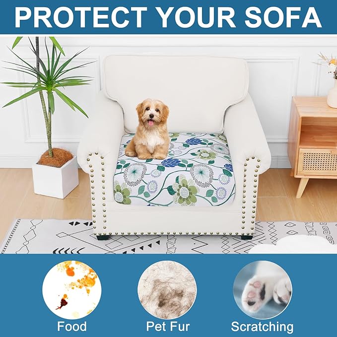 Smiry Printed Couch Cushion Covers, Stretch Soft Couch Covers for Sofa, Washable Non-Slip Sofa Slipcover Furniture Protector for Indoor and Outdoor (1 Pack, Light Green)