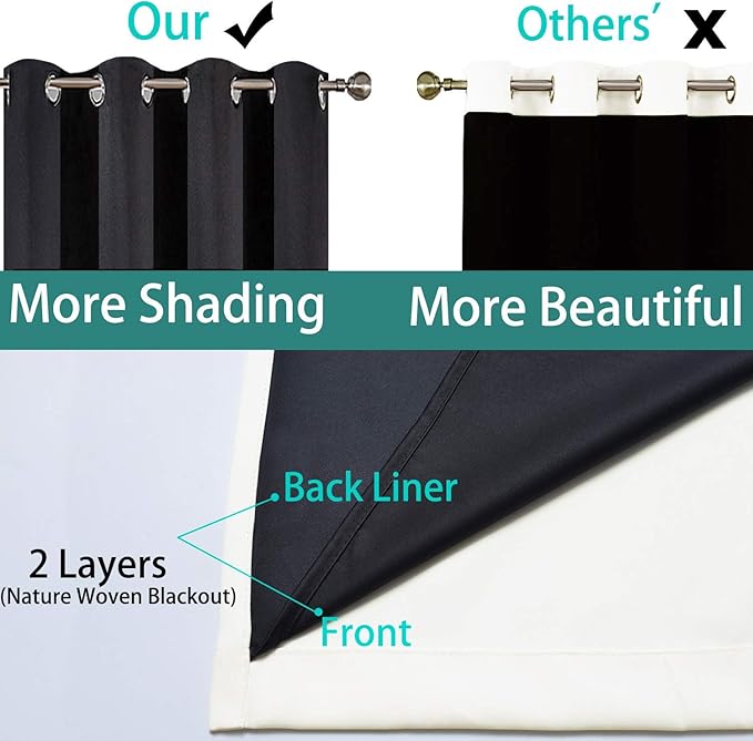 Yakamok 100% Blackout Window Curtain Panels, Heat and Full Light Blocking Drapes with Black Liner for Nursery, 108 inches Drop Thermal Insulated Draperies (Cream, 2 Pieces, 52 Inch Width)